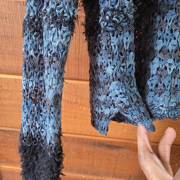 Leith Womens Open Knit Fuzzy Striped Crochet Sweater S Fairy Grunge Indie Boho - Picture 3 of 11